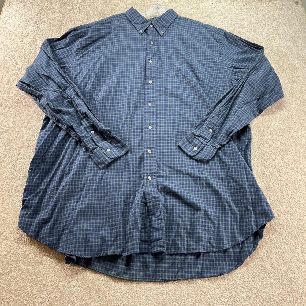 Ralph Lauren Button Down Shirt Mens 3XLT Blue Green Plaid Cotton Long Sleeve